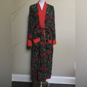 Vintage 1990s Victorias Secret Gold Label Bath Robe Red Floral Black P/S Gift